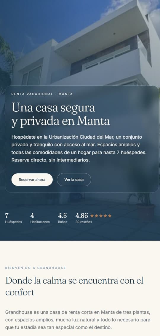 Grandhouse: renta vacacional desarrollada por Initec Studio (celular)