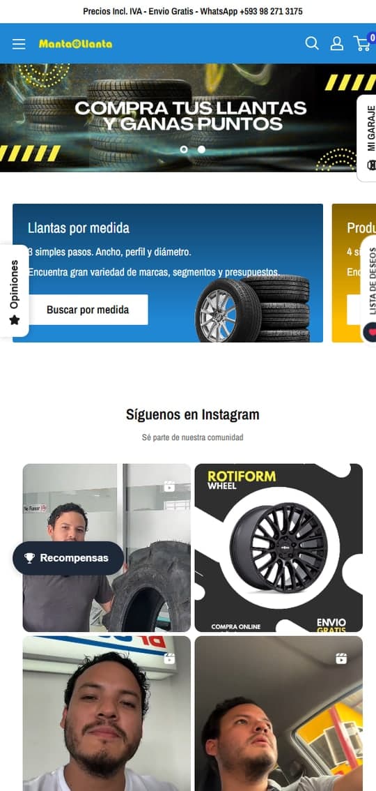 Manta Llanta: tienda en línea desarrollada por Initec Studio (celular)